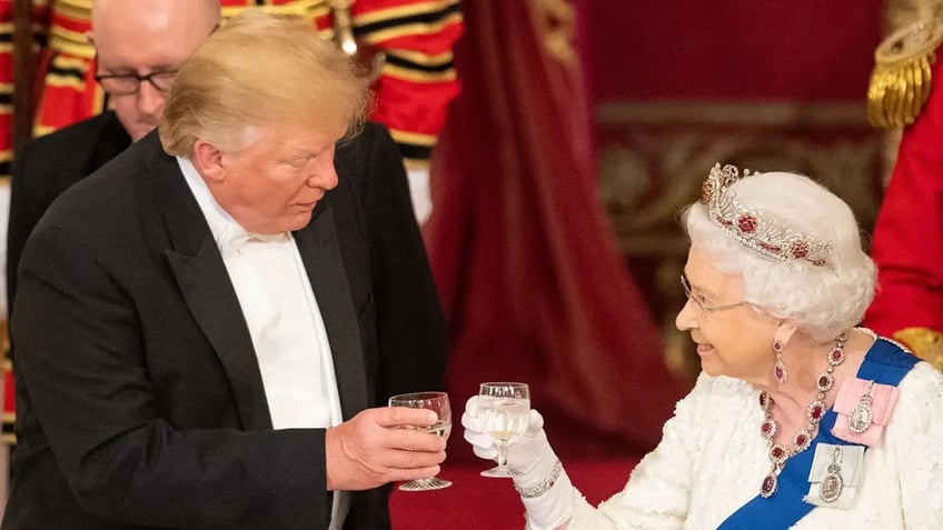 Queen Elizabeth toasting with Donald Trump