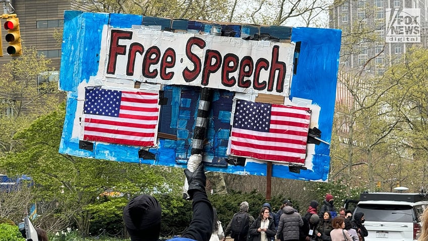 Pro-Palestinian protesters demonstrate outside of Columbia University’s campus