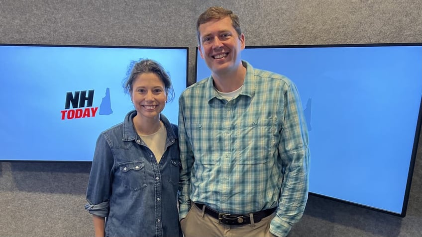 Democrat candidates in New Hampshire's 2nd Congressional District Maggie Goodlander and Colin Van Ostern take part in a primary debate on June 7, 2024, in Manchester, N.H.