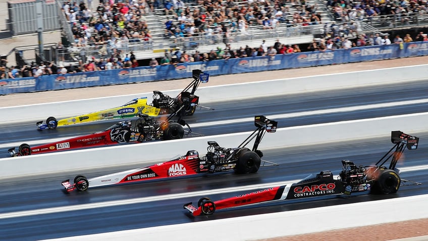 Leah Pruitt races in the top fuel drag