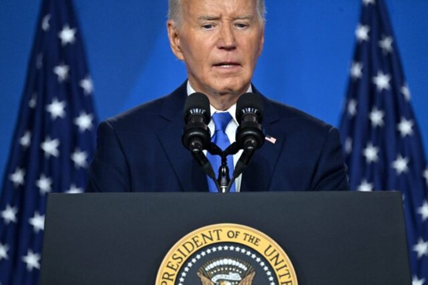 US President Joe Biden speaks during a press conference at the close of the 75th NATO Summ