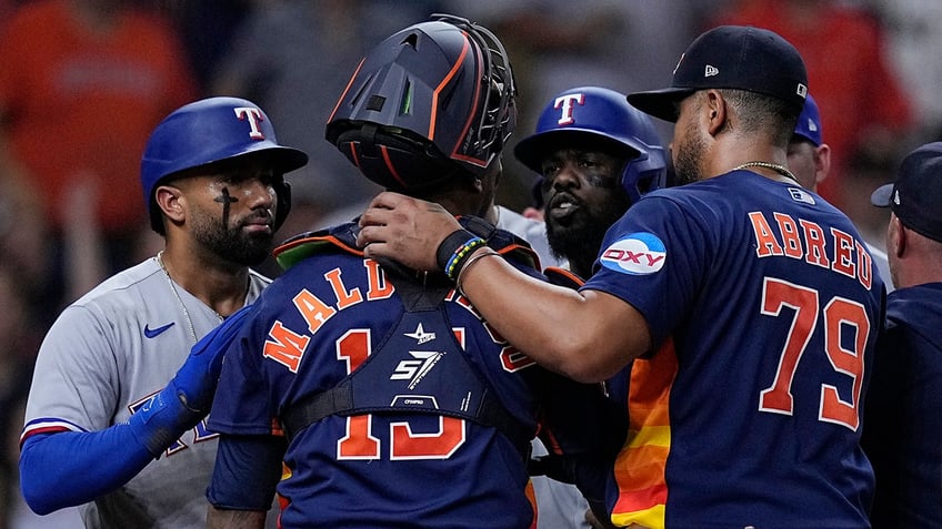 rangers astros involved in benches clearing brouhaha after adolis garcia grand slam