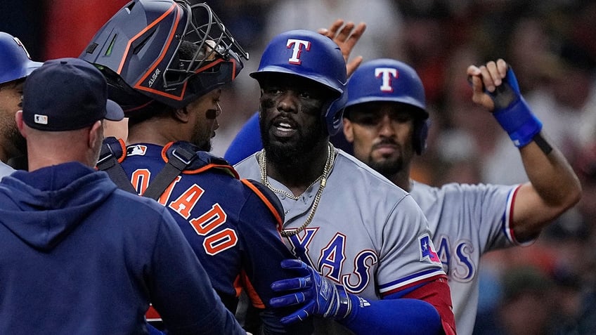 rangers astros involved in benches clearing brouhaha after adolis garcia grand slam