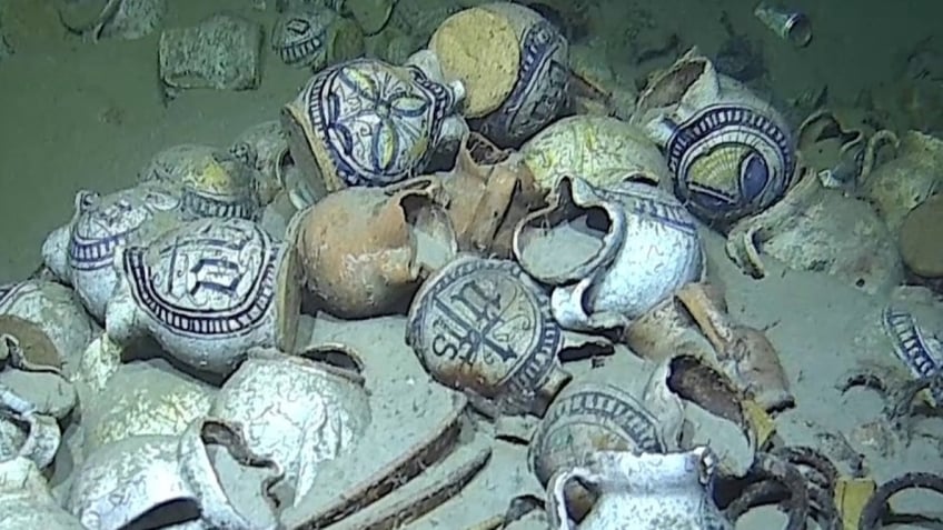 Close-up of underwater pottery