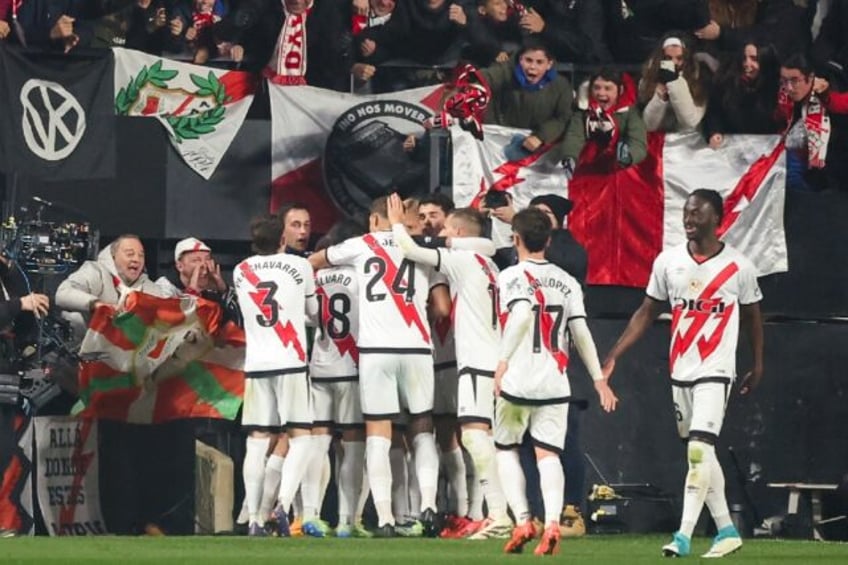 Rayo Vallecano celebrate Isi Palazon's goal in the 3-3 draw against Real Madrid