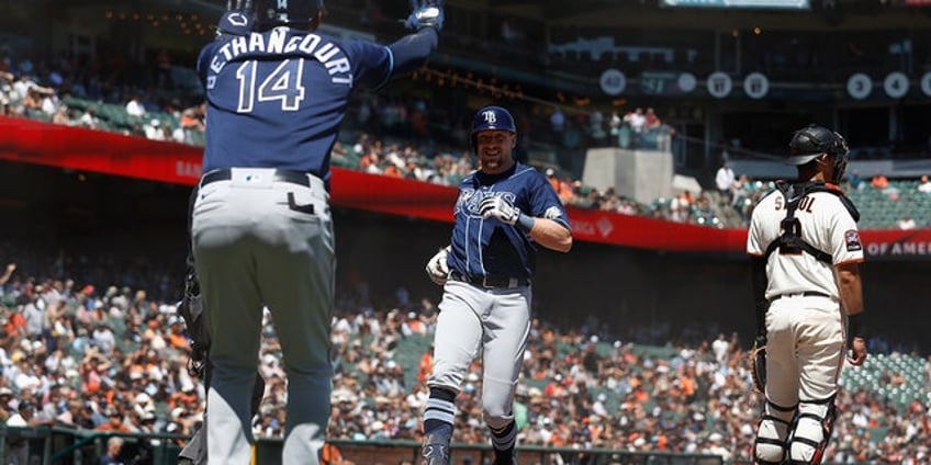rays luke raley hits easy inside the park homer thanks to crazy double bounce