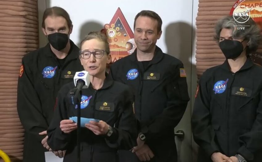 Volunteer crew commander Kelly Haston speaks alongside crewmates (L-R) Ross Brockwell, Nat