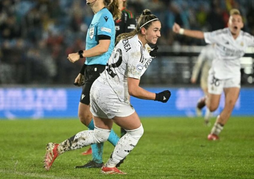 Athenea del Castillo celebrates after scoring Real Madrid's second goal in their 2-0 win o