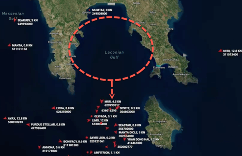 reasons unknown floating russian oil base off greece abruptly shifts south 