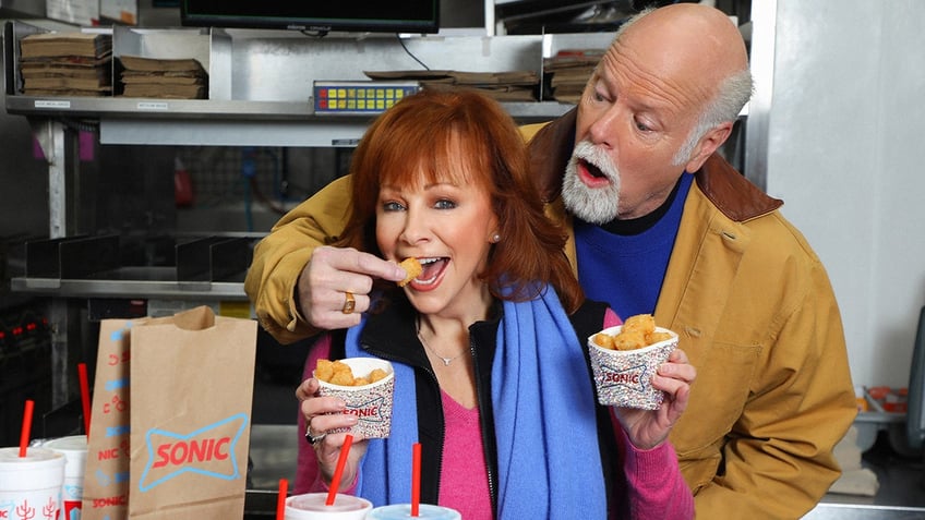 Reba McEntire and Rex Linn in a Sonic ad