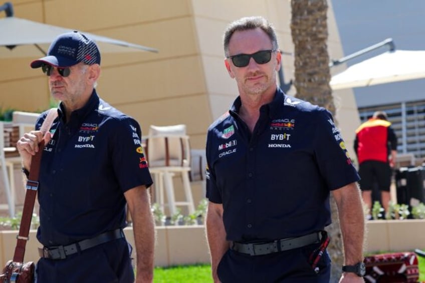 Tense times: Red Bull team principal Christian Horner (R) and Adrian Newey at the Bahrain