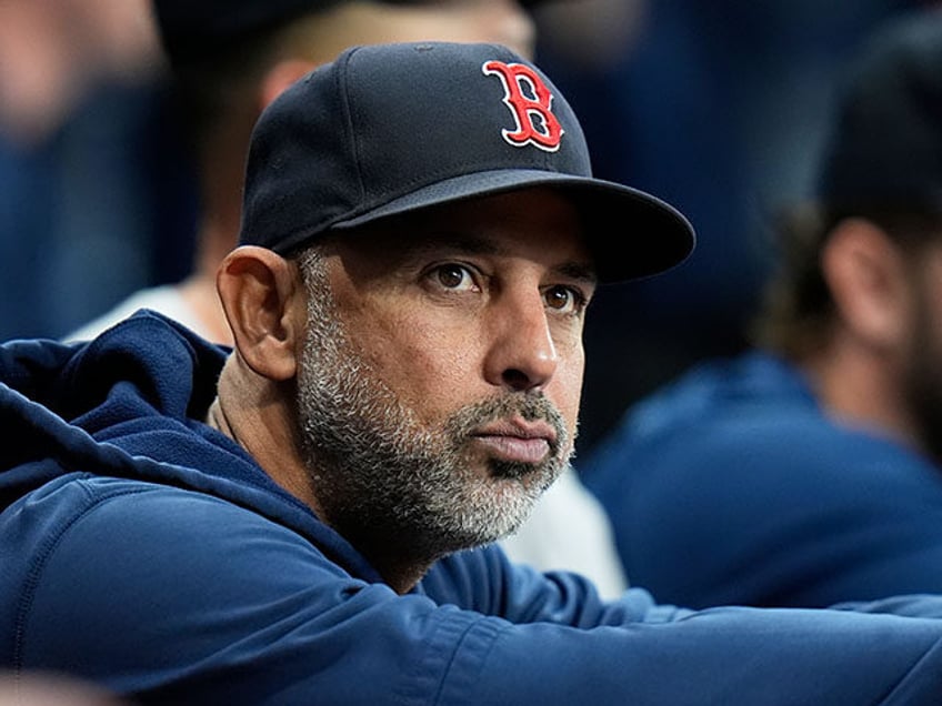 Boston Red Sox manager Alex Cora watches against the Tampa Bay Rays during the first innin