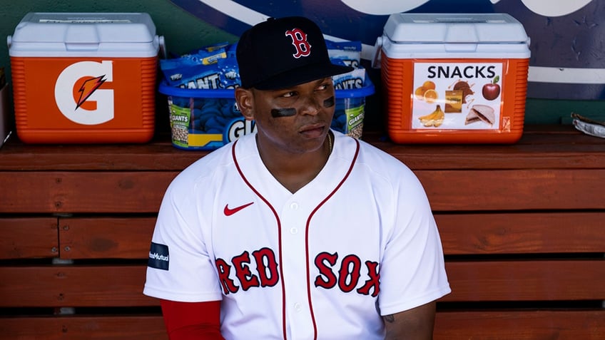 Rafael Devers stares on field