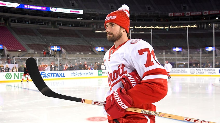 Dylan Larkin at a Red Wings practice