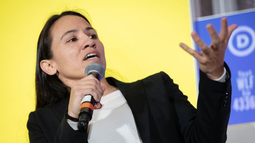 Representative Sharice Davids, a Democrat from Kansas, speaks during the DNC Women's Leadership Forum conference in Washington, D.C., U.S., on Thursday, Oct. 17, 2019.