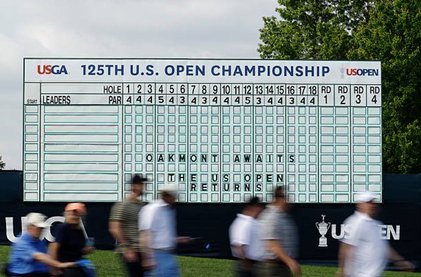 General view of the leaderboard during a practice round prior to the 125th U.S. OPEN at Oakmont Country Club on June 10, 2025 in Oakmont,...