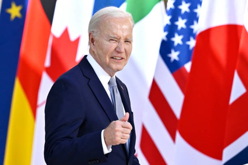 President Joe Biden during a welcome ceremony on day one of the 50th G7 summit at Borgo Egnazia on June 13, 2024 in Fasano, Italy. The G7 summit in...