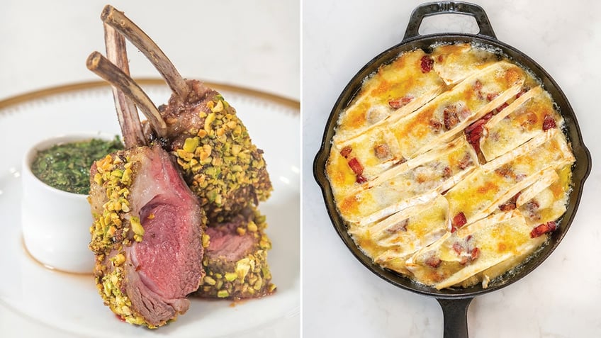 This rack of lamb and tartiflette (left to right) appear in the cookbook "Katherine Wants, Randy Cooks: The Ultimate Date Night Cookbook."