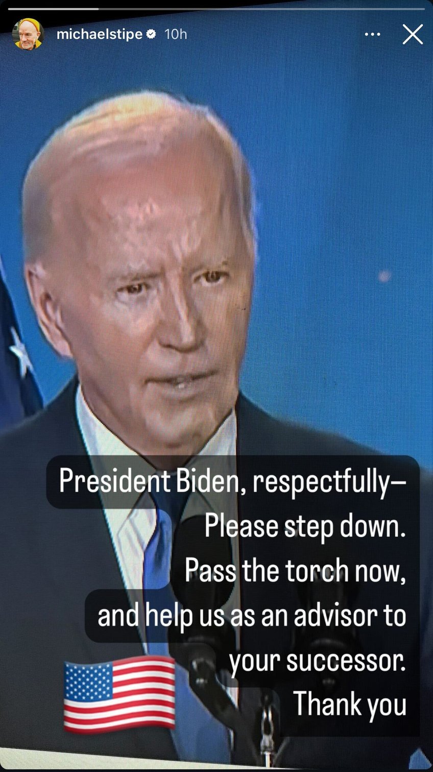 rem rocker michael stipe begs biden to please step down after his nato presser