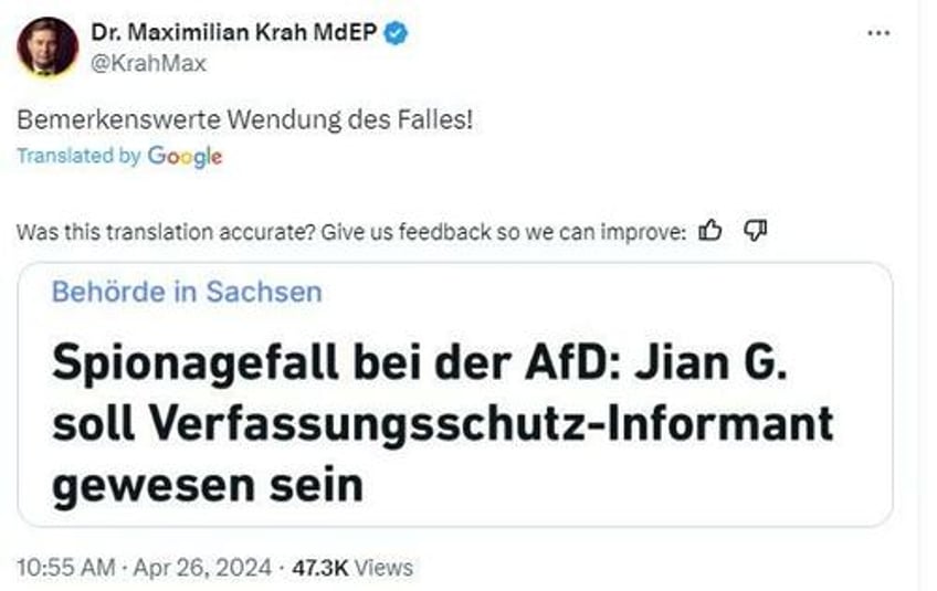 remarkable turn of events alleged chinese spy working for afd mp was informant for german intelligence for years