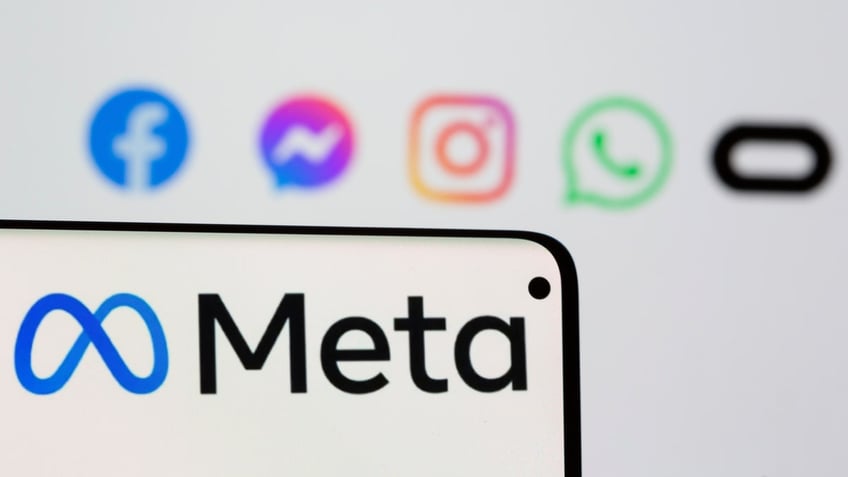 Meta logo with suite of platform logos behind
