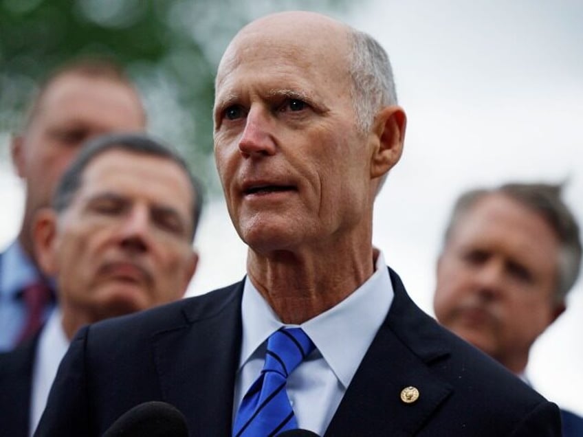 WASHINGTON, DC - MAY 03: Sen. Rick Scott (R-FL) is joined by fellow Senate Republicans for