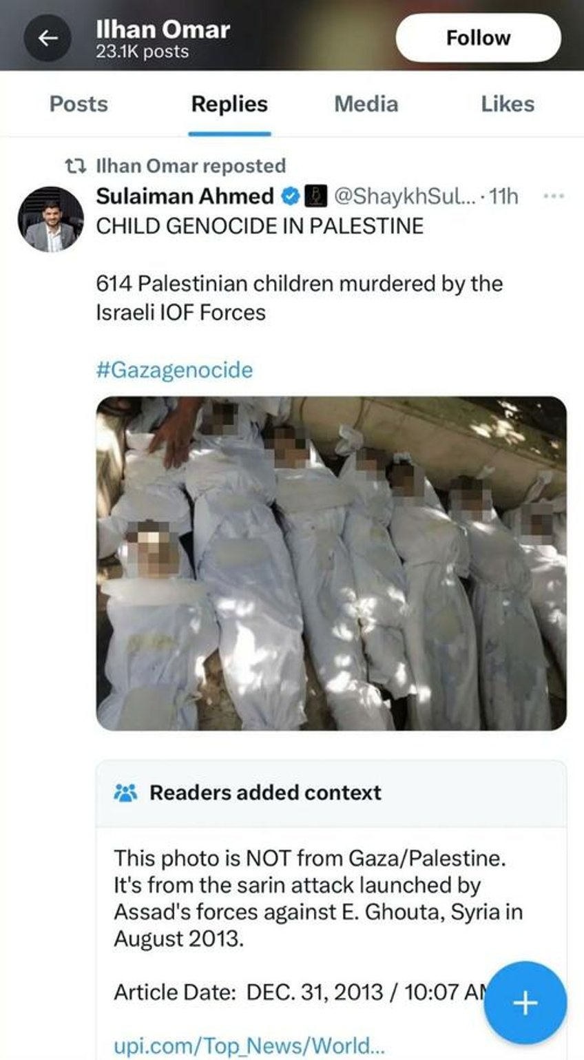 rep ilhan omar retweets false photo of palestinian children killed by israeli forces