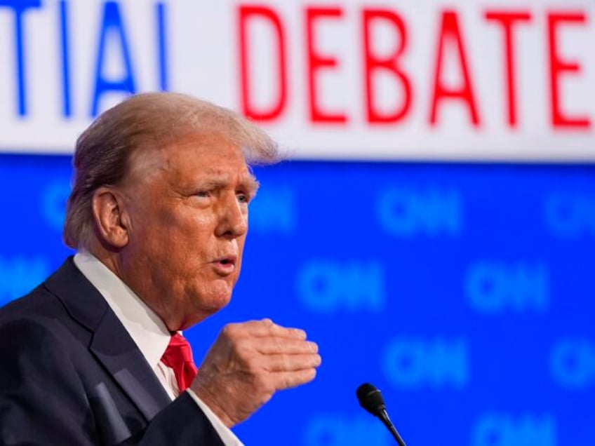 Republican presidential candidate former President Donald Trump speaks during a presidenti