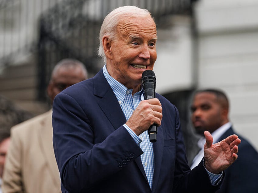 WASHINGTON, DC - JULY 4: US President Joe Biden speaks during a 4th of July event on the S