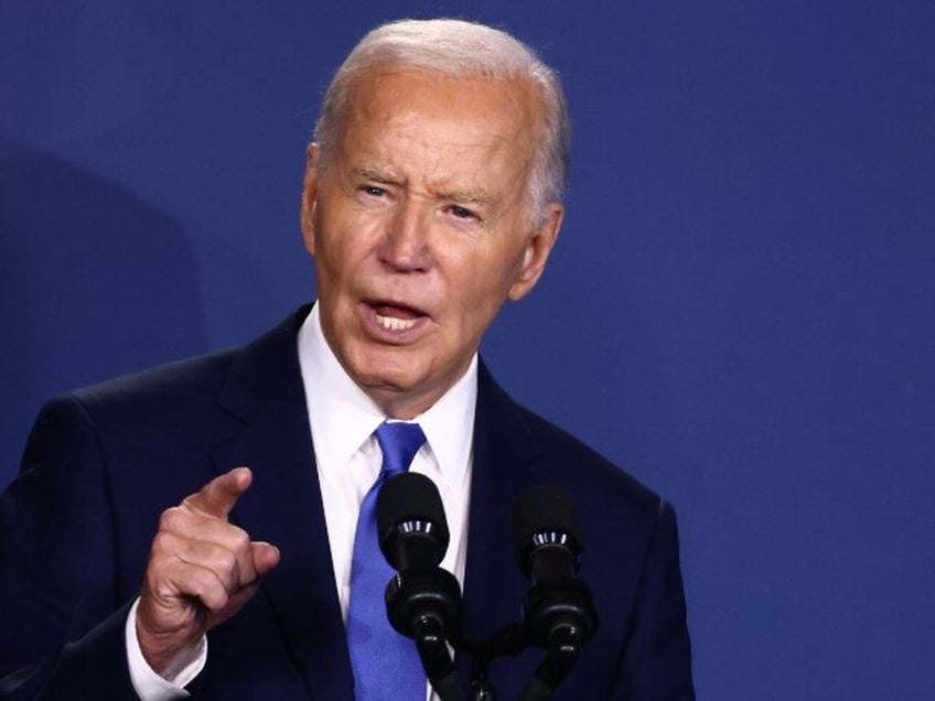 U.S. President Joe Biden speaks at the Ukraine Compact meeting during the 75th NATO Summit