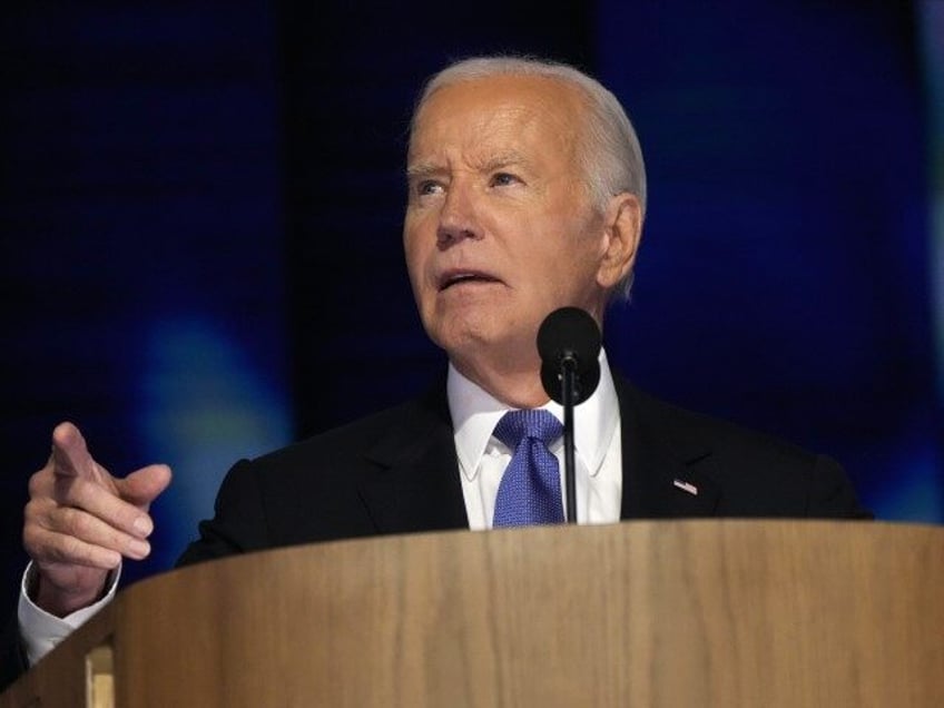 President Joe Biden speaks during the first day of Democratic National Convention, Monday,