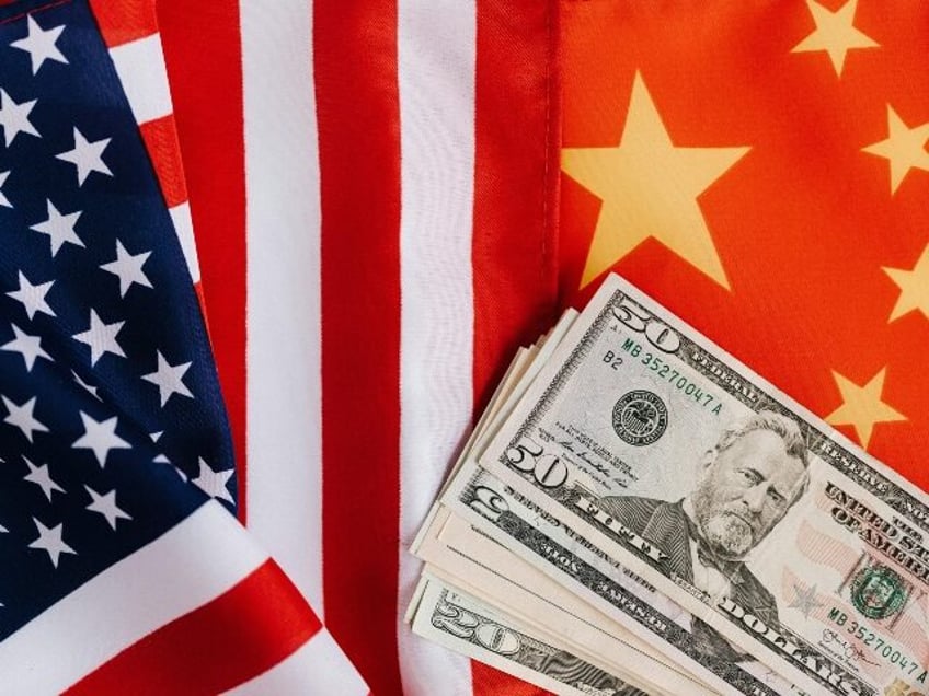 US and China flag with money