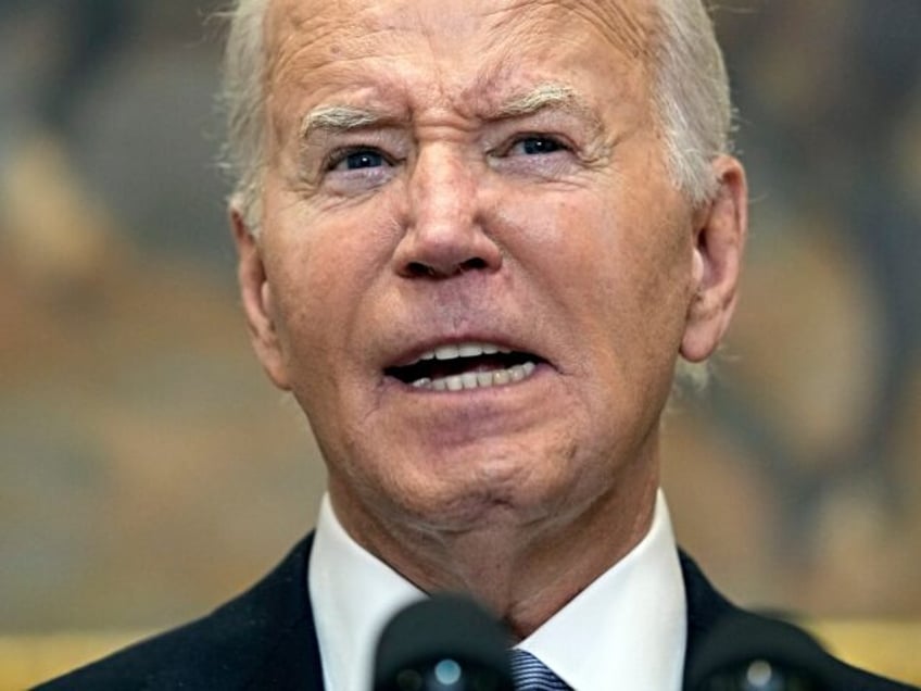 President Joe Biden speaks from the Roosevelt Room of the White House in Washington, Sunda