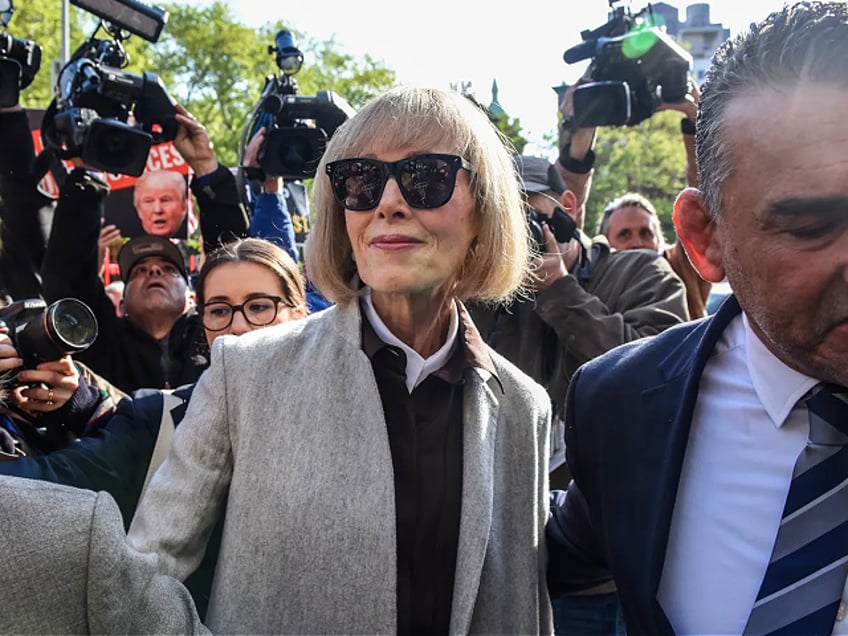 Author E. Jean Carroll arrives to federal court in New York, US, on Tuesday, April 25, 2023. The trial of a civil suit by Carroll, who claims Donald Trump raped her in the 1990s, is set to start today. Photographer: Stephanie Keith/Bloomberg via Getty Images