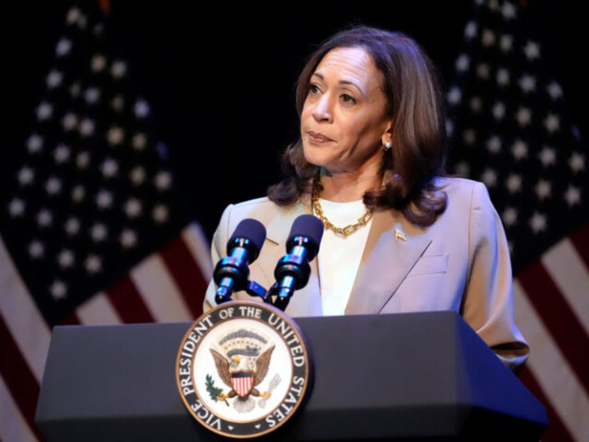 Vice President Kamala Harris delivers remarks at a campaign event in Pittsfield, Mass., Sa