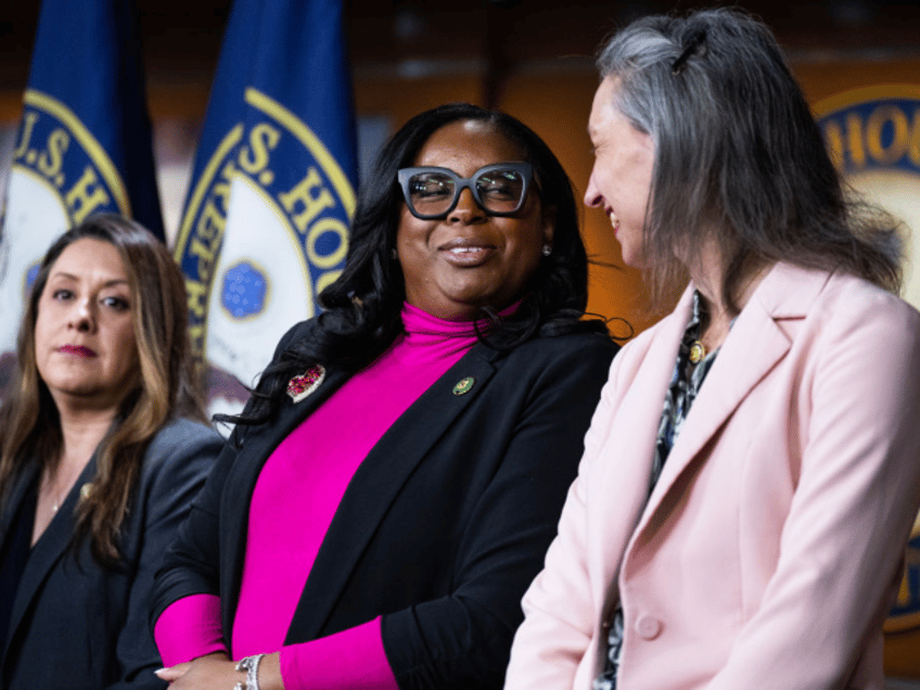 UNITED STATES - FEBRUARY 6: From left, Reps. Luz Rivas, D-Calif., LaMonica McIver, D-N.J.,