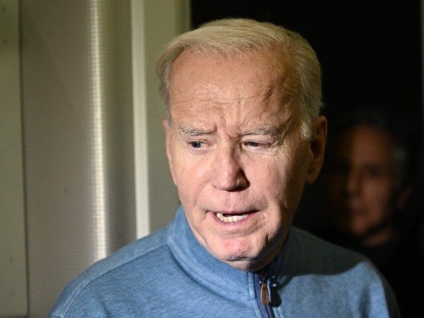 US President Joe Biden speaks to members of the Media during his flight returning from Israel aboard Air Force One, on October 18, 2023. Joe Biden on October 18 delivered full US backing for Israel in person, on a solidarity visit in which he blamed Islamist militants for a deadly …