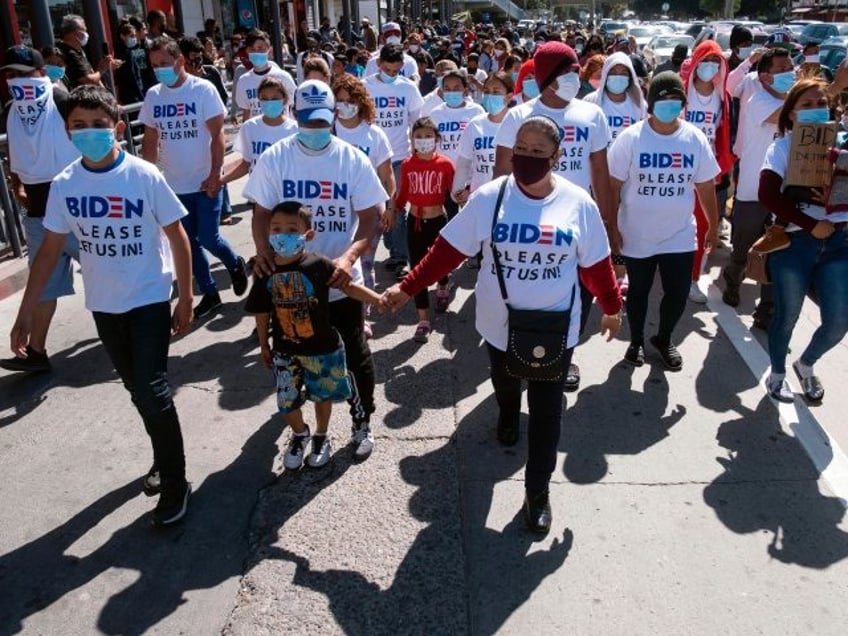 Migrants hold a demonstration demanding clearer United States migration policies, at San Y