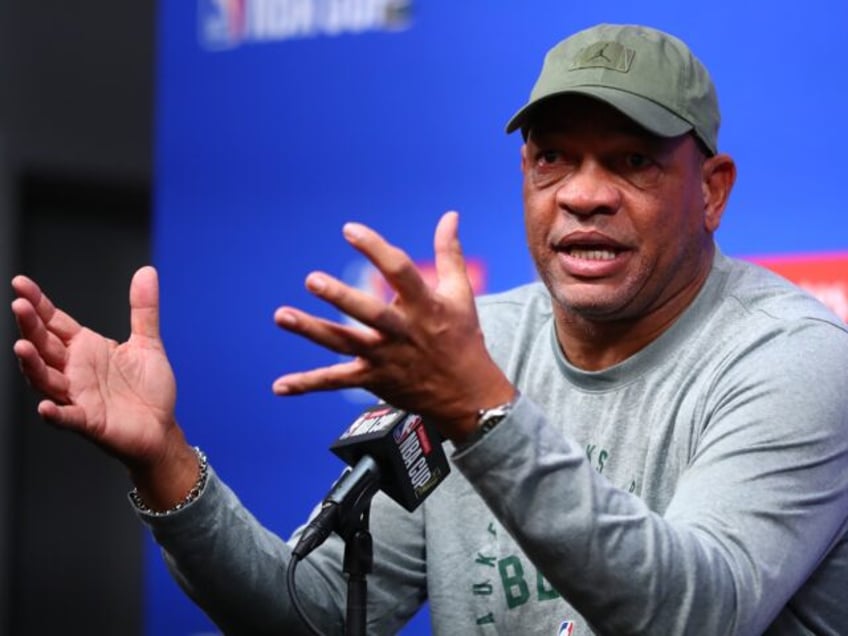 LAS VEGAS, NV - DECEMBER 16: Doc Rivers of the Milwaukee Bucks speaks to the media during