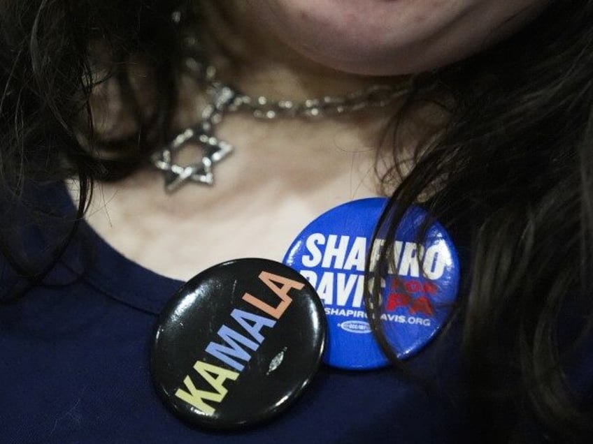 Shown is a supporter of Pennsylvania Gov. Josh Shapiro and Democratic presidential candida