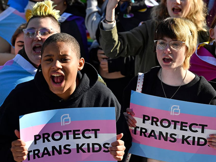 Protesters of Kentucky Senate Bill SB150, known as the Transgender Health Bill, cheer on s