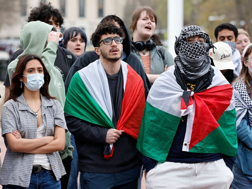 Pro-Palestinian demonstrators gather for a mock trial against the University of Michigan&#