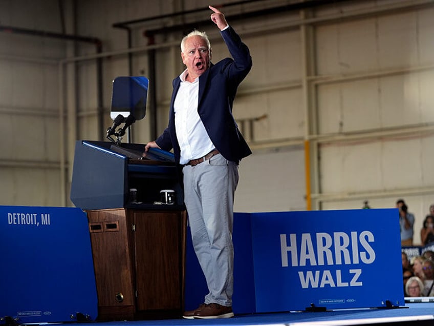 Democratic vice presidential candidate Minnesota Gov. Tim Walz speaks at a campaign rally