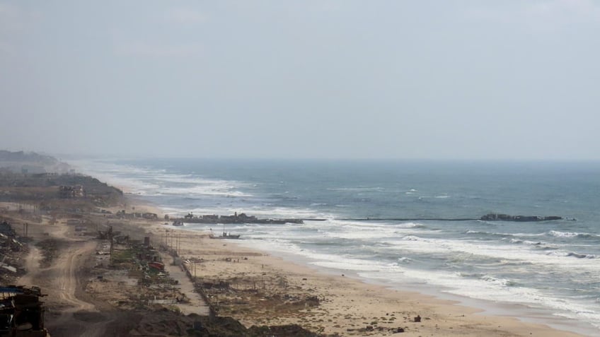 This image shows the floating pier after it was damaged by rough weather in May.