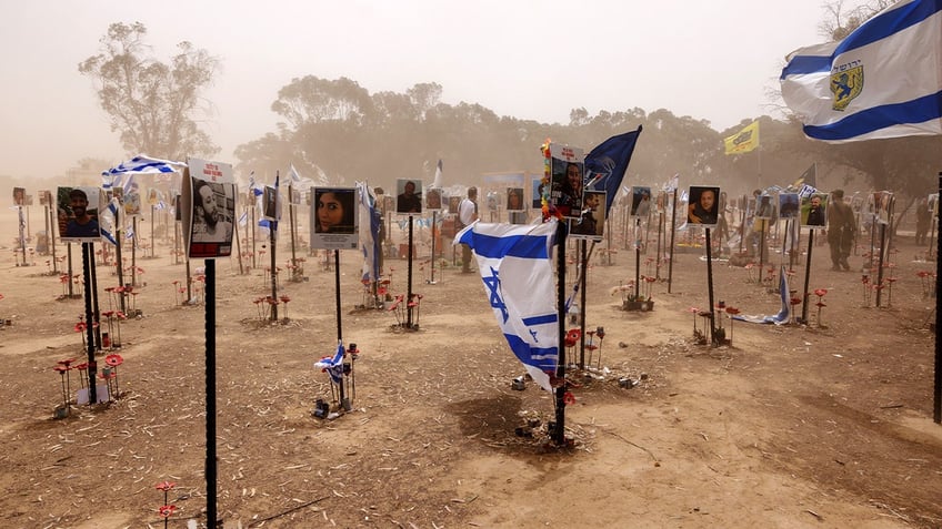 Memorials at the site of the Oct. 7 Hamas attack on the Supernova music festival near Kibbutz Re'im, Israel, on Monday, May 27, 2024. 