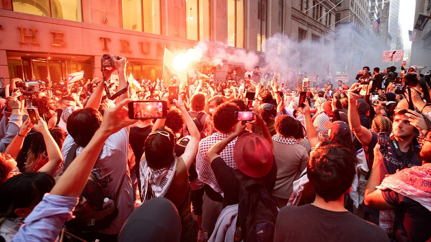 Protesters gather at Union Square in New York City to demonstrate against Israel's ongoing war in the Gaza Strip and express solidarity with Palestinians on June 10, 2024 in New York City, United States.