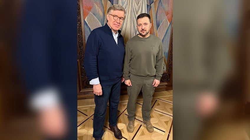 split photo of Gregory Palkot, Volodomyr Zelenskyy