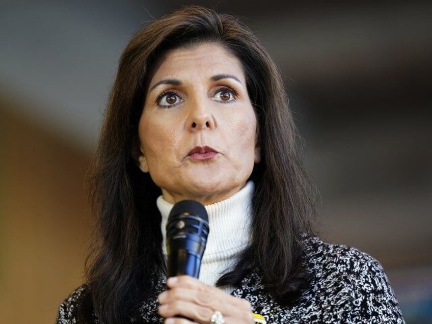 Republican presidential candidate Nikki Haley speaks during a campaign stop, Saturday, December 30, 2023, in Coralville, Iowa. (Charlie Neibergall/AP)