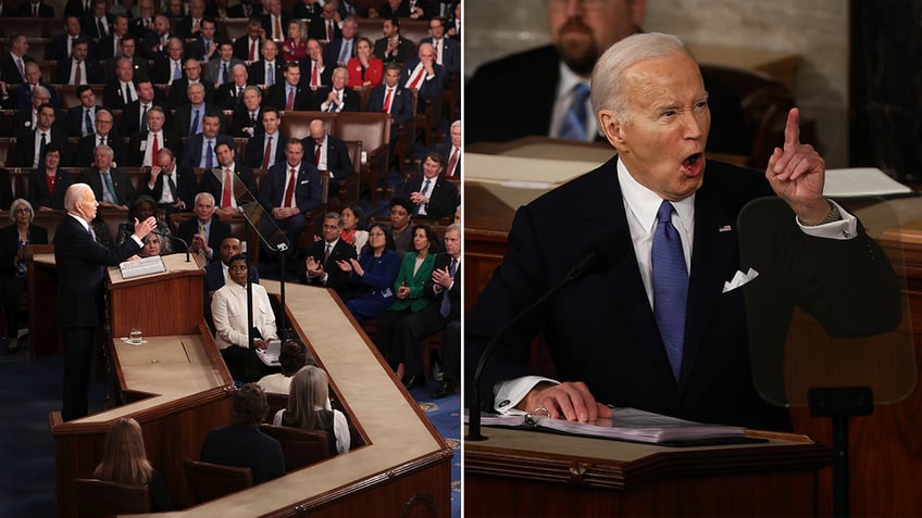 Joe Biden at the State of the Union split image