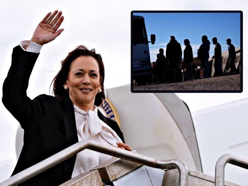 US Vice President and Democratic presidential candidate Kamala Harris waves as she boards